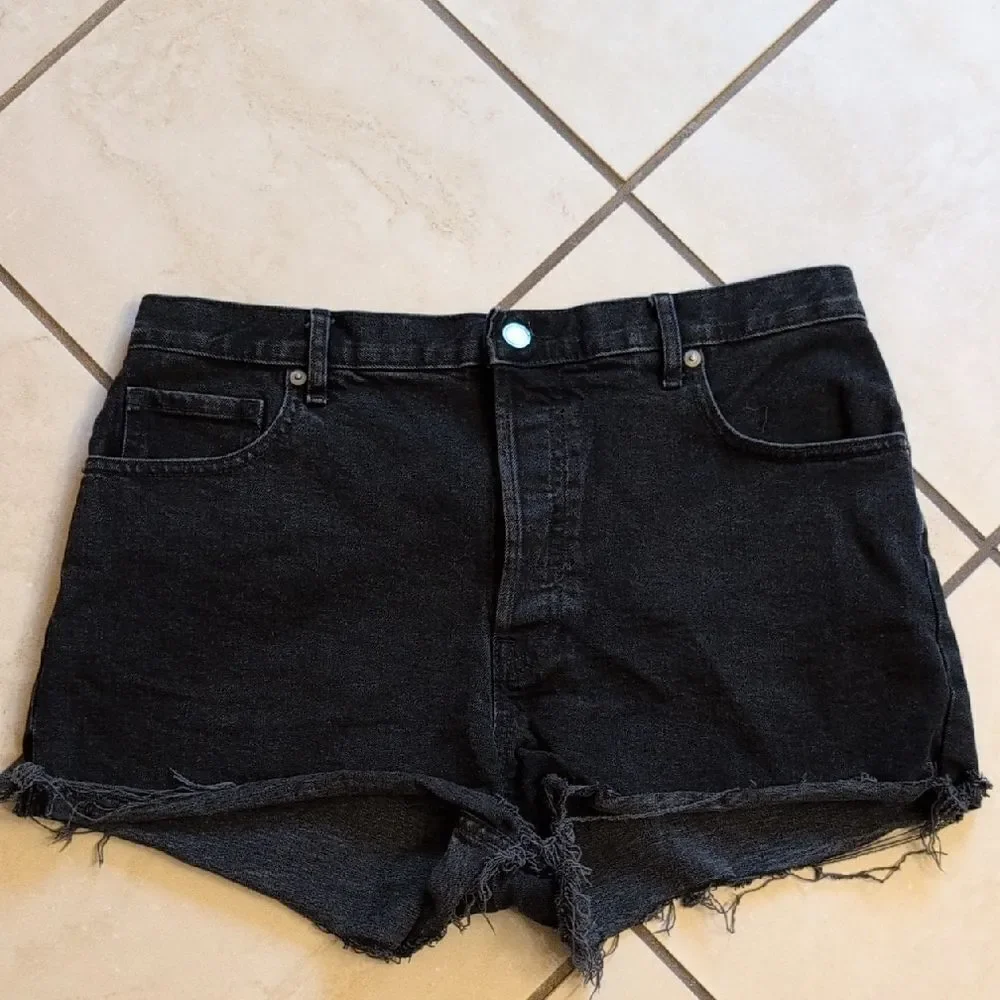 Everlane The Cheeky Short Black Rough Hem Distressed Shorty Shorts Size 31